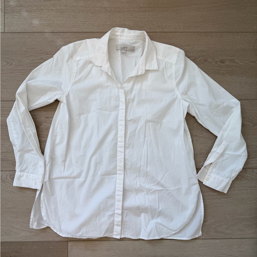 Loft White Petite Button-Down Blouse - image 1
